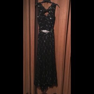 Black Backless Dress with Silver Sequins.